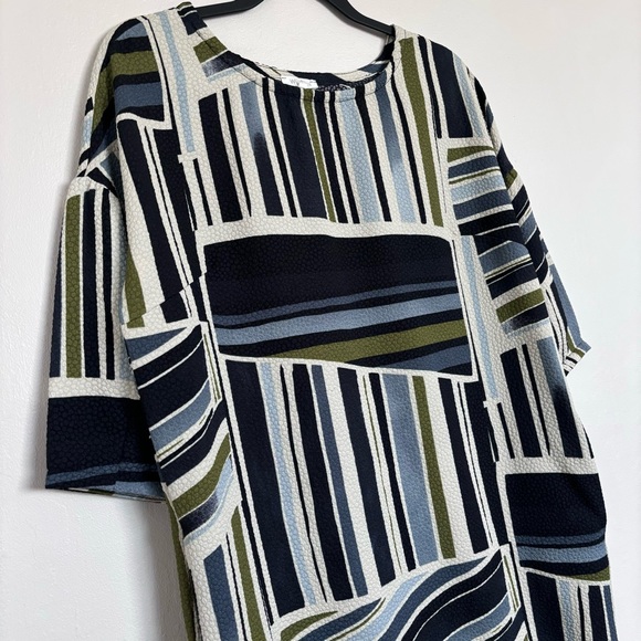 Weston Anthropologie Geometric Striped 3/4 Sleeve Shift Dress Size Medium - Picture 2 of 12